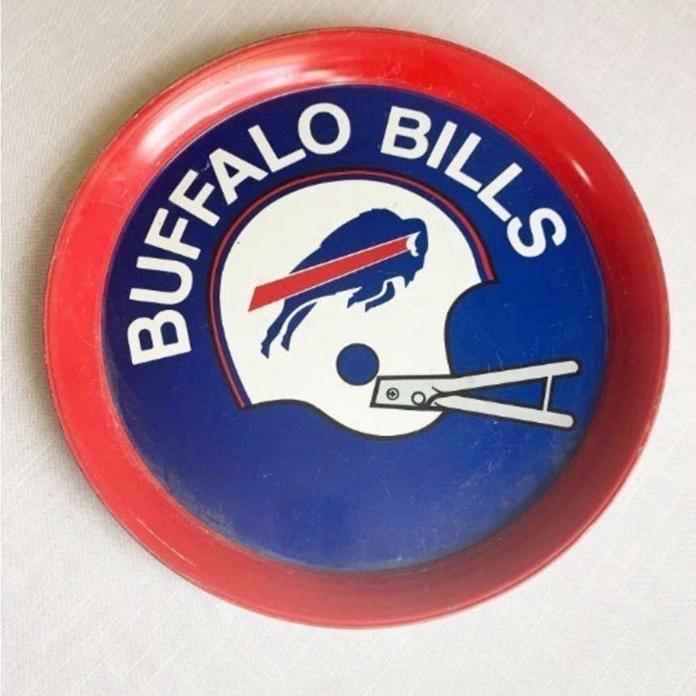 Vintage Buffalo Bills NFL Round Metal Tray Platter